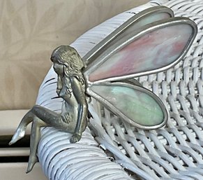 Small Seated Fairy W/ Stained Glass Wings