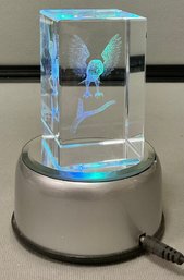 3D Laser Engraved Crystal Owl & Rotating/Lighted Base