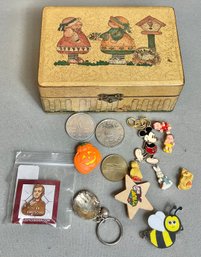 Wood Storage Box & Contents