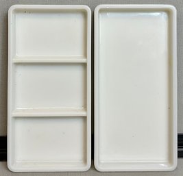 2 Milk Glass Dental Cabinet Trays