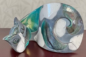 Mid Century Raku Pottery Abstract Cat