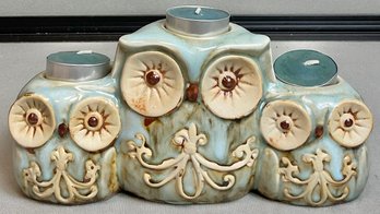 Three Owl Ceramic Stoneware Tea Light Holder