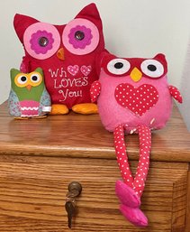 3 Stuffed Felt Owls