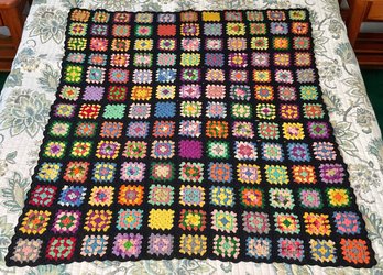 Vintage Hand Made Crochet Granny Square Blanket