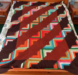Vintage Hand Made Crochet Geometric Blanket
