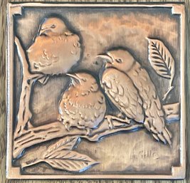 Vintage Albert Gilles 3 Sparrows Copper Wall Plaque