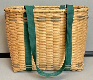 Vintage Basketville Basket W/ Green Strap Handles