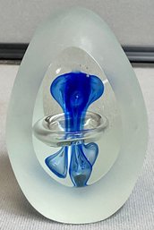 Art Glass Blue Bubble Paperweight