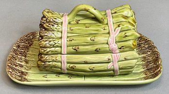Vintage Bordallo Pinheiro Green Majolica Asparagus Tureen & Underplate