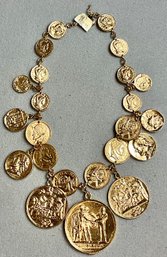 Vintage Crown Trifari Roman Coin Necklace