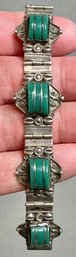Sterling & Green Onyx Panel Bracelet - Mexico