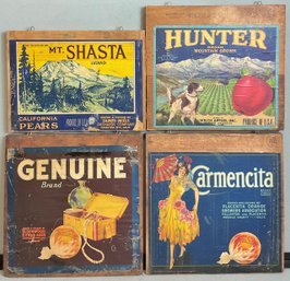 4pc Vintage Fruit Crate Labels On Wood