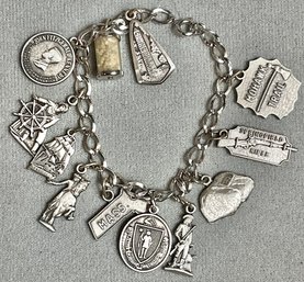 Vintage Massachusetts Theme Sterling Charm Bracelet
