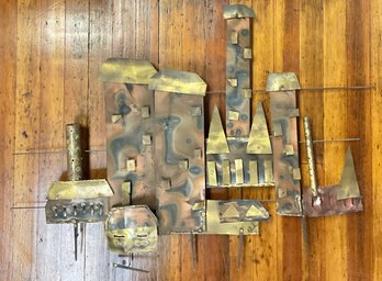 Vintage Signed Brutalist Mixed Metal Wall Sculpture