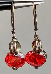 Sterling Red Stone Drop Earrings - Fire Opal?