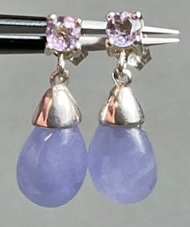 Sterling Lavender Jade Drop Earrings