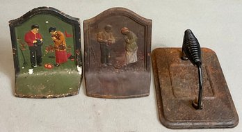 Cast Iron Bookends & Burger Press