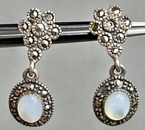 Sterling Moonstone & Marcasite Drop Earrings