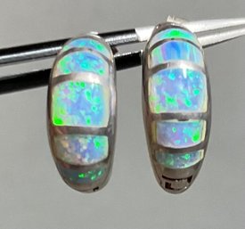 Sterling Opal Half Hoop Earrings