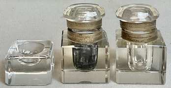 3 Antique Glass Inkwells