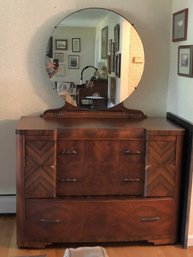 Art Deco Dresser W/ Round Mirror - Pickup Milford