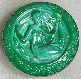 Art Deco Malachite Glass Trinket Box Nude Women
