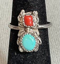 Navajo Sterling Turquoise & Coral Ring