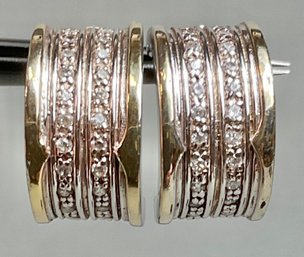 Sterling & Clear Stones Half Hoop Earrings