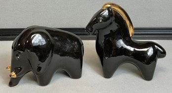 Mid Century Taisto Kaasinen Arabia Black Ceramic Elephant & Horse