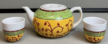 3pc Pier 1 Teapot & 2 Cups