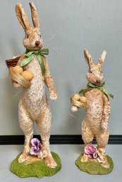 2 Vintage French Velveteen Easter Bunnies W/ Glass Eyes