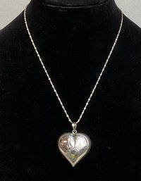 Long Sterling Serpentine Chain W/ Large Sterling Puffy Heart Pendant