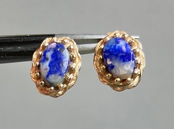 14k Gold Lapis Lazuli Stud Earrings