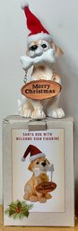 Resin Santa Dog W/ Reversible Sign