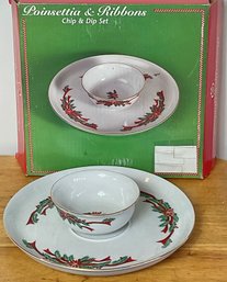 Poinsettia Ribbons Chip & Dip Set