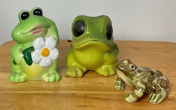 3 Ceramic Frogs - Planter/ Bank