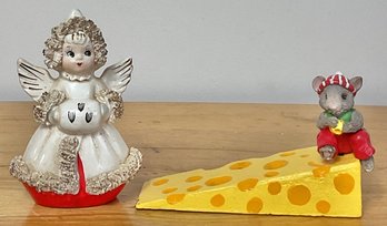 Metal Mouse Doorstop & Mid Century Angel Pepper Shaker