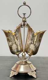 Antique Silver Plate Double Epergne Vase W/ Bell - Meriden