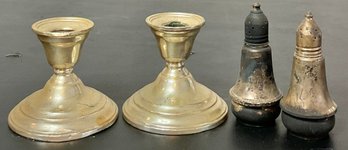 Weighted Sterling Candlesticks & Salt/ Pepper Shakers