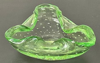 Vintage Murano Green Bubble Glass Ashtray