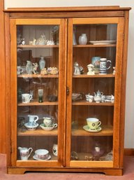 Antique Oak Two Door Curio Cabinet W/ Key