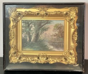 Original Painting W/gold Gilt Gesso Frame In Shadowbox