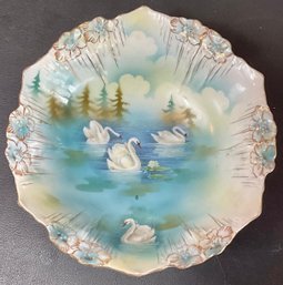 Antique RS Prussia Swans Of The Lake Three Foot Bowl