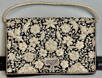 Vintage Silver Bullion Embroidered Indian Zardozi Purse