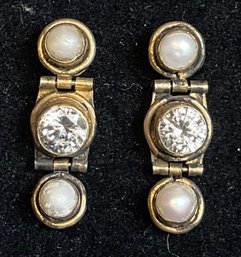 Sterling/ Pearl & White Sapphire Earrings