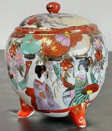 Antique Tashiro Japanese Porcelain Jar W/ Lid - Geisha