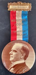 Meriden 1907 William McKinley Memorial Ribbon & Large Photo Button
