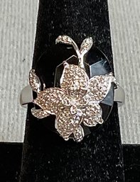 Sterling - Onyx & Marcasite Flower Ring