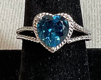 Sterling W/ Blue Stone Heart Ring
