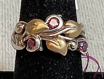 Bixby Sterling & 18k Rhodolite Vine Leaf Ring